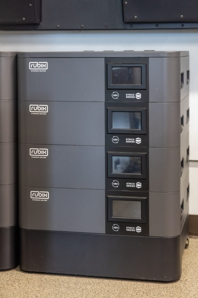 Medium front shot of 4 Rubix batteries stacked or about 20 kWh of Battery backup in Lancaster County, PA