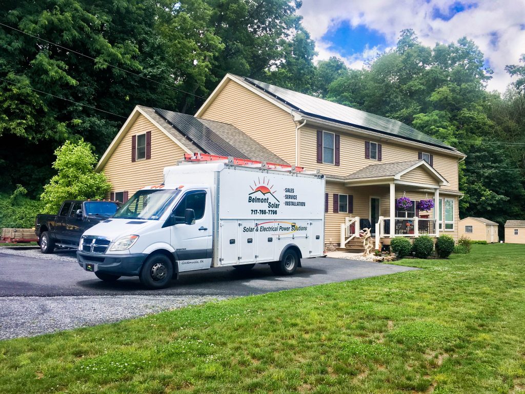 A completed grid tied solar system install by Belmont Solar.