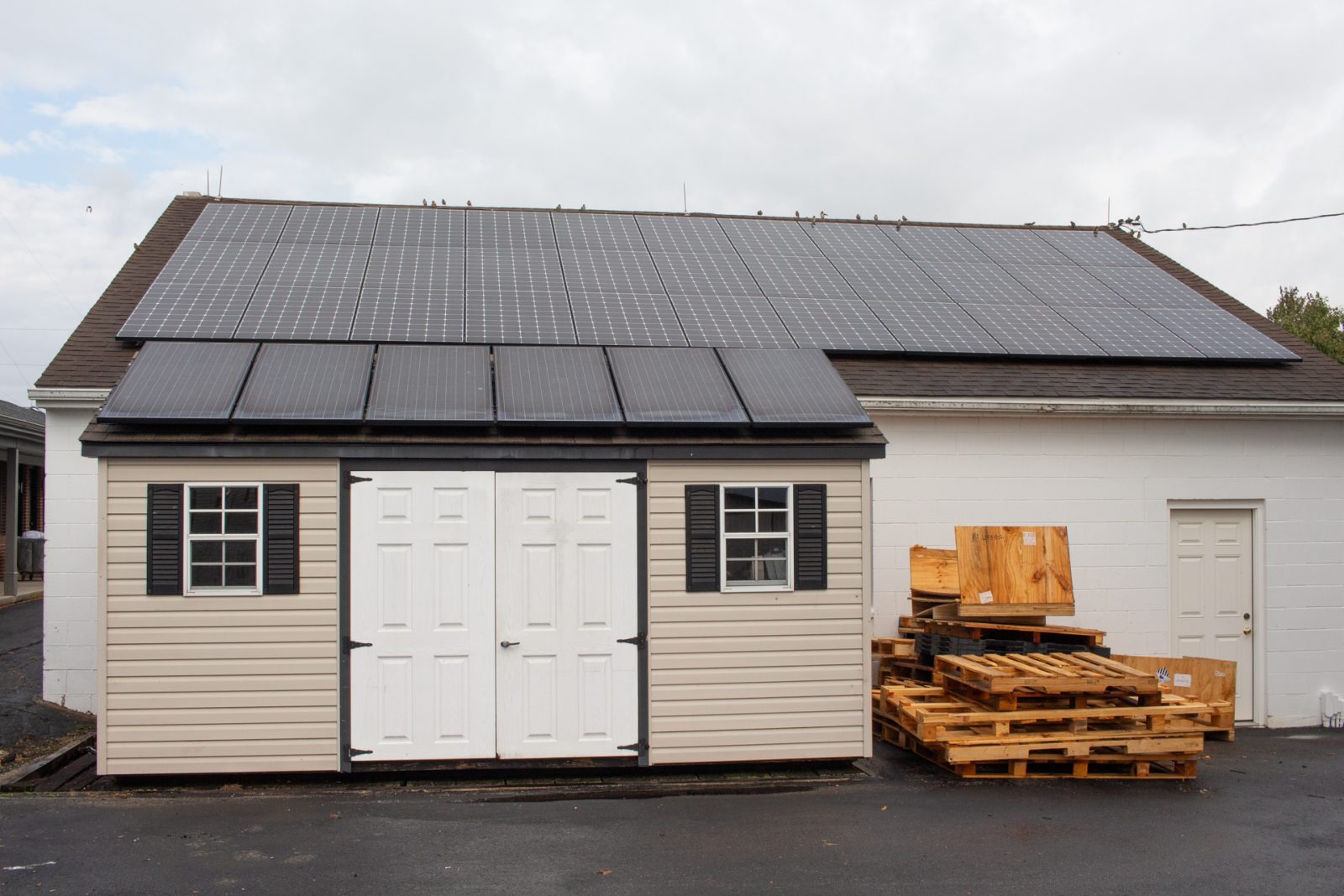 commercial solar installation in a shed and shop